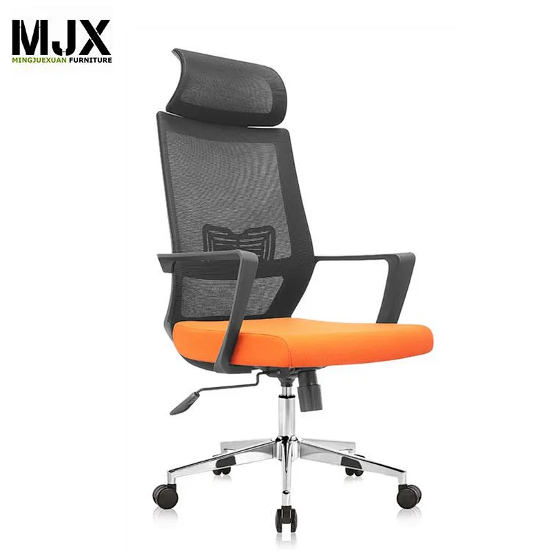 Mid back orange mesh office chair with chrome metal base