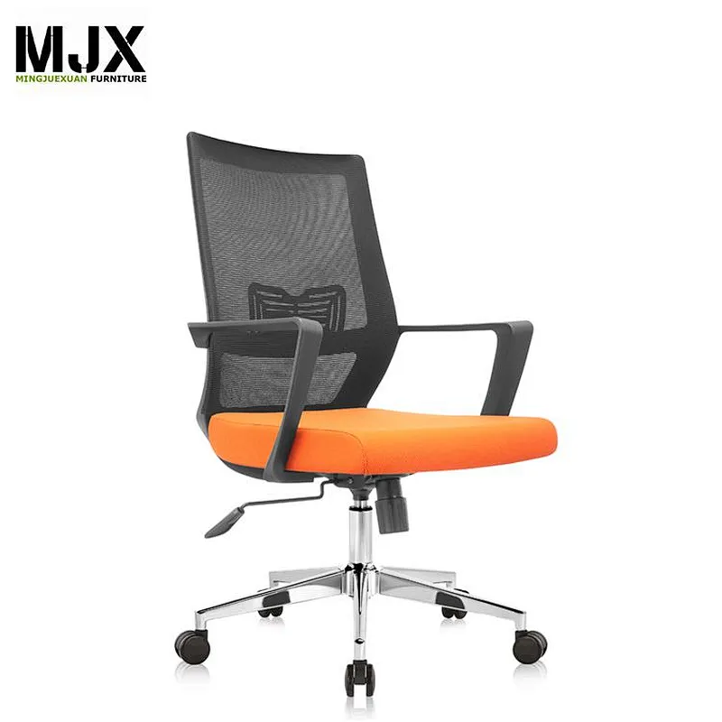Mid back orange mesh office chair with chrome metal base