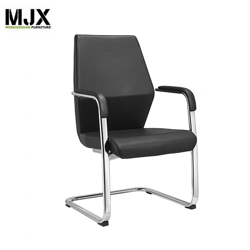 Chrome metal frame office black PU Guest chair for Reception desk