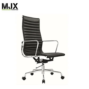 black leather modern office chair with tilting back