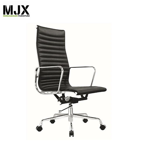 black leather modern office chair with tilting back