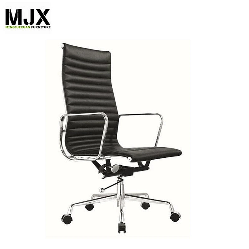 black leather modern office chair with tilting back