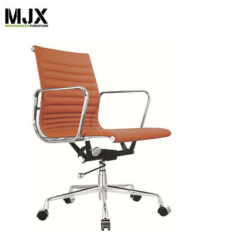 black leather modern office chair with tilting back