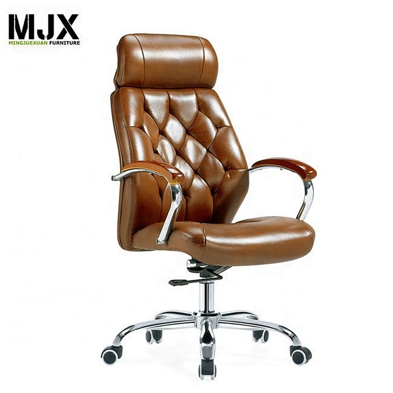 Wholesale high back coffee executive leather boss office chair with chrome metal 5-star base