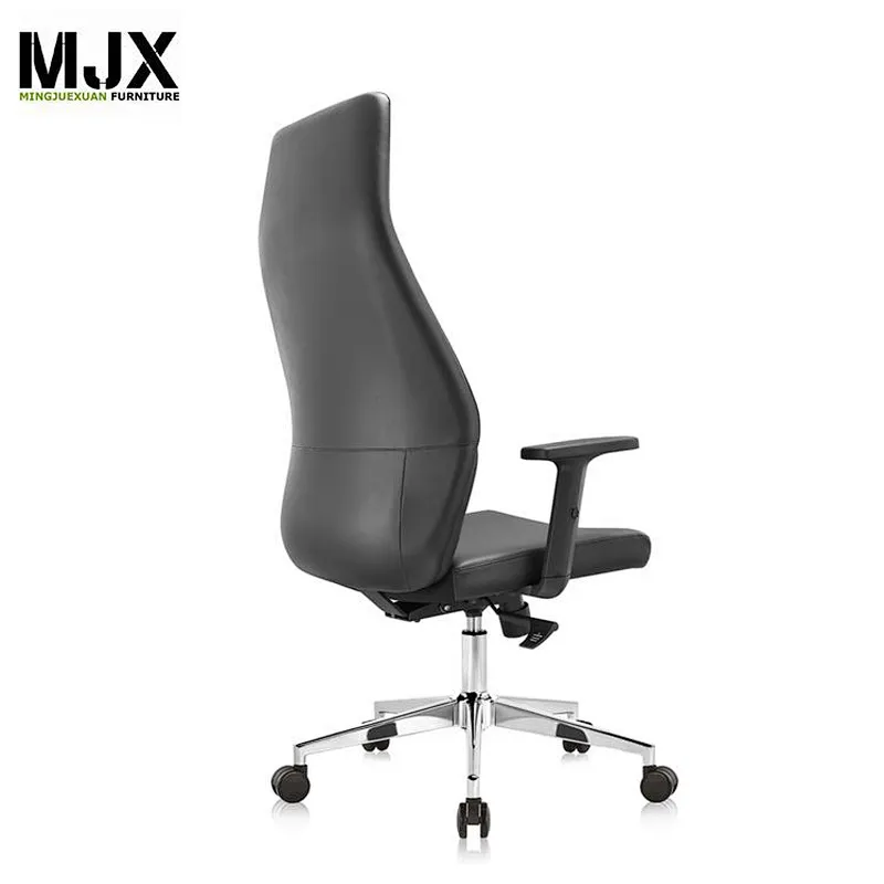 2019 new design  competitive luxury black PU high back boss chair with chrome metal base