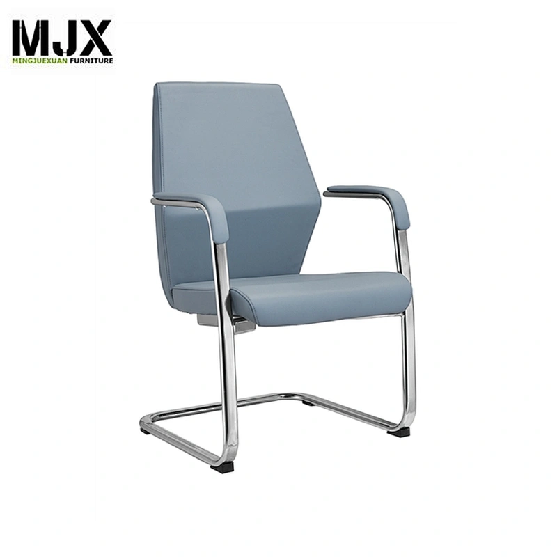 Good quality comfortable blue PU mid back boss chair with aluminium alloy base