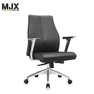 Modern design comfortable luxury black PU mid back boss chair with  350mm polished aluminium base