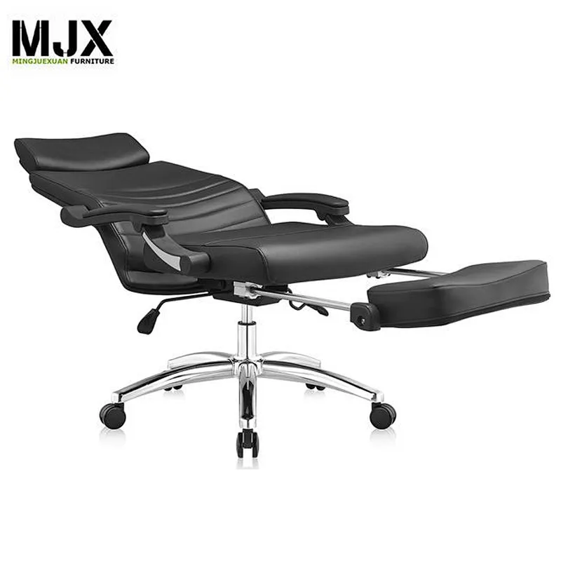 High end  black high back PU sleeping office chair with 370mm chrome base