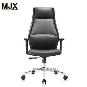 2019 new design  competitive luxury black PU high back boss chair with chrome metal base