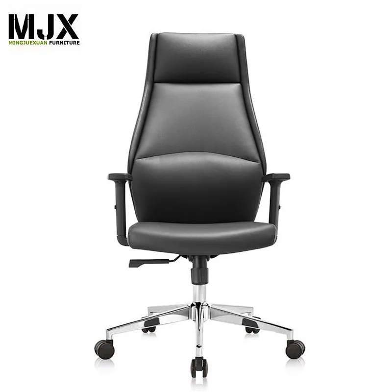 2019 new design  competitive luxury black PU high back boss chair with chrome metal base