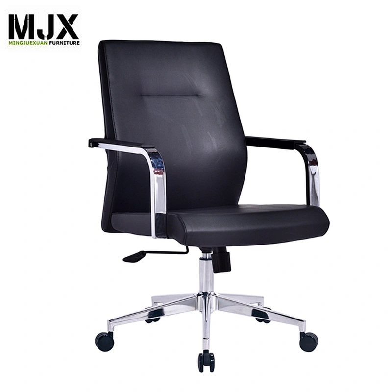 Simple adjust swivel furniture chrome base PU chair for office