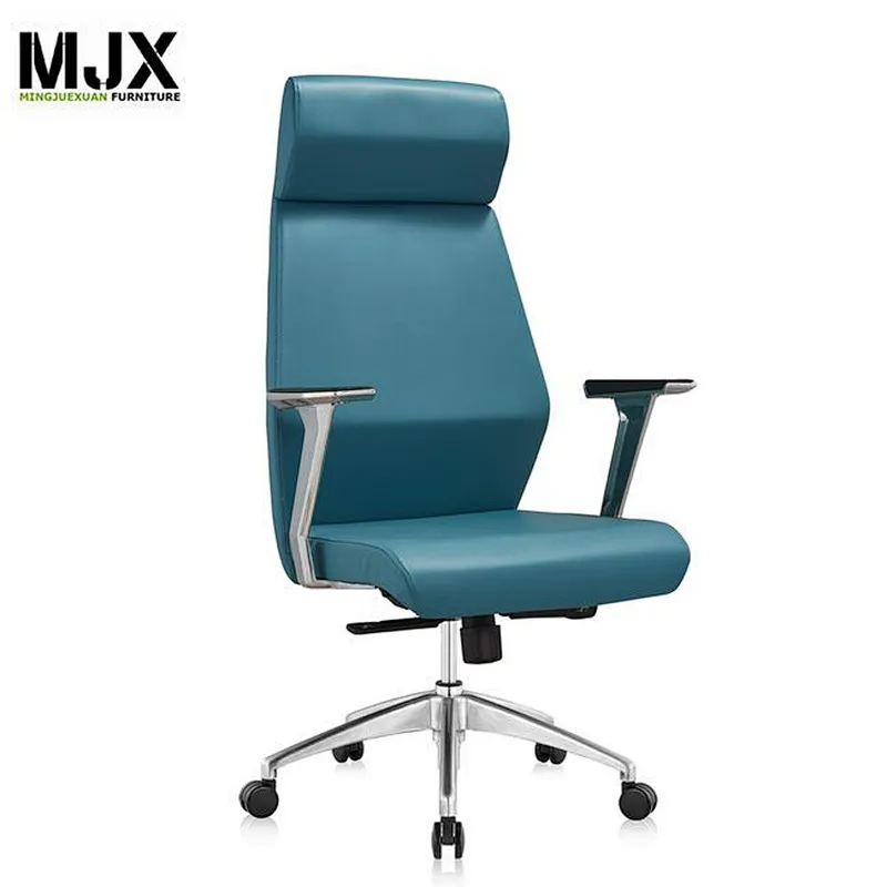 Top quality  hot-selling luxury blue PU high back office chair with 60mm PU nylon castors with BIFMA standard