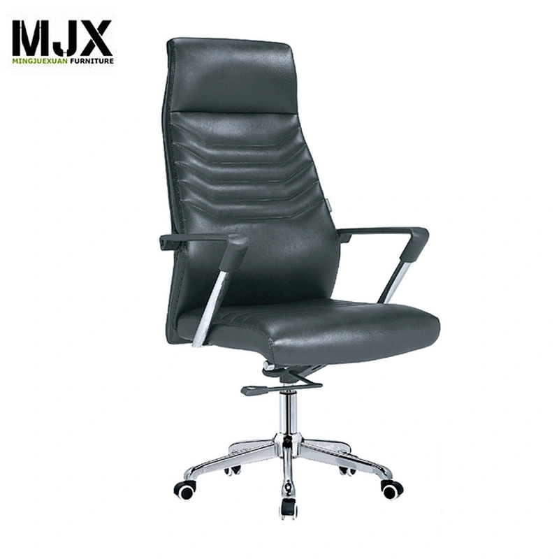 Office equipment adjustable height chair black  leather CEO office chair with Chrome metal arm frame
