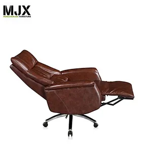 Luxury manual operation brown PU leather chair with 370mm chrome metal base
