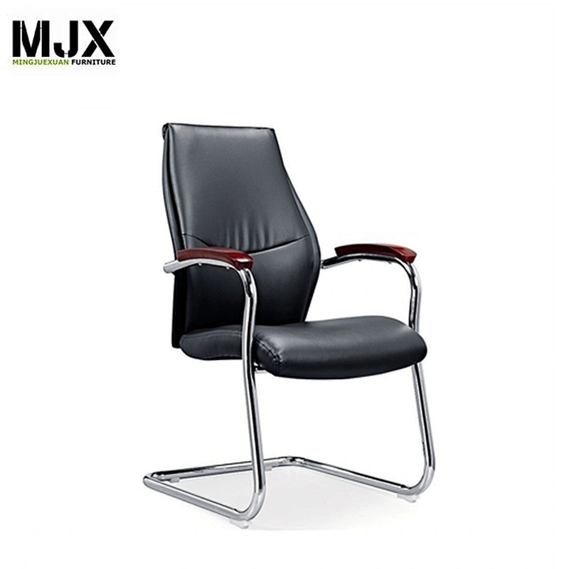 metal seat chesterfield leather chrome metal frame  office chair with Oak wood armpad
