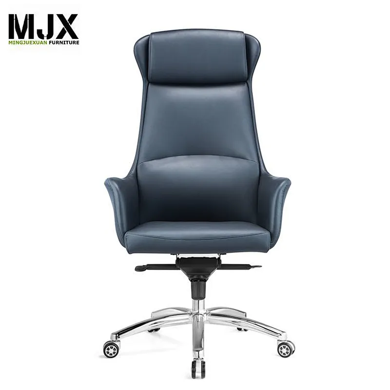 2019 new style  comfortable luxury black PU high back boss chair with chrome metal base