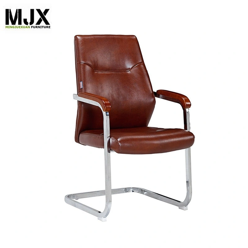 Reception room mid back no wheels Brown PU seating meeting chair