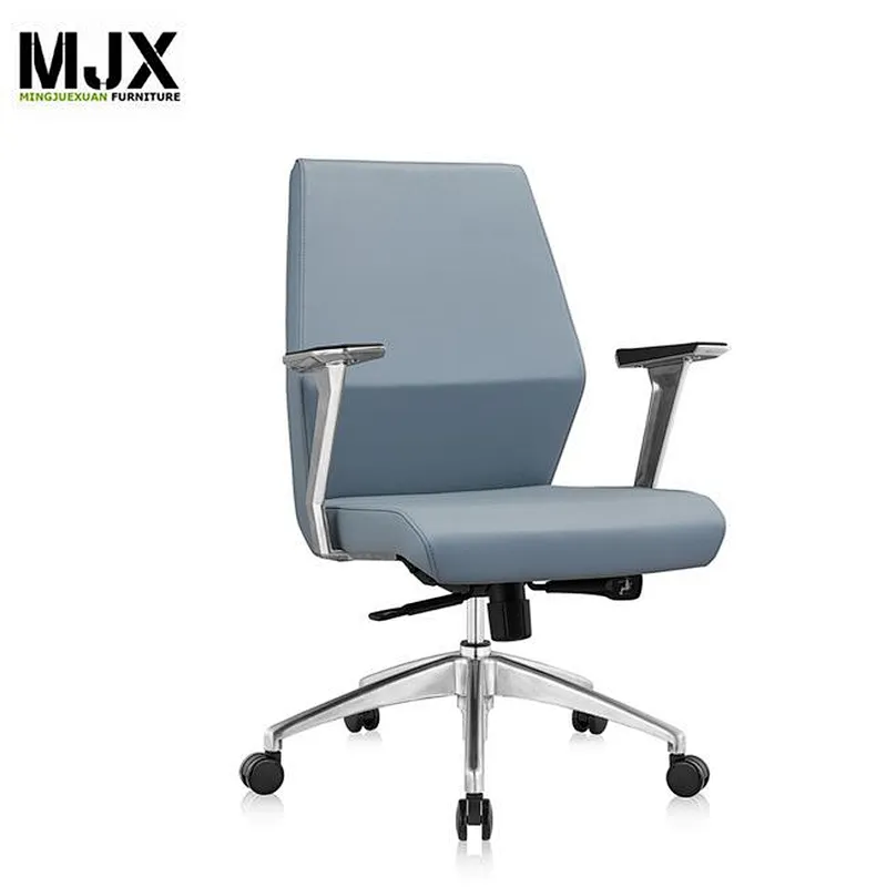 High end comfortable luxury grey PU mid back boss chair with 60mm PU nylon castors with BIFMA standard