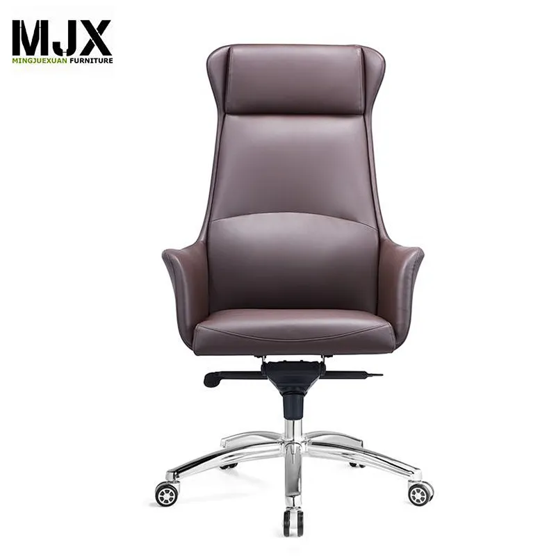 Simple design  brown mid  back PU leather boss visitor chair  with 2.0mm thickness chrome metal frame