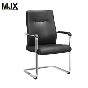 Chrome metal frame office black PU Guest chair for Reception desk