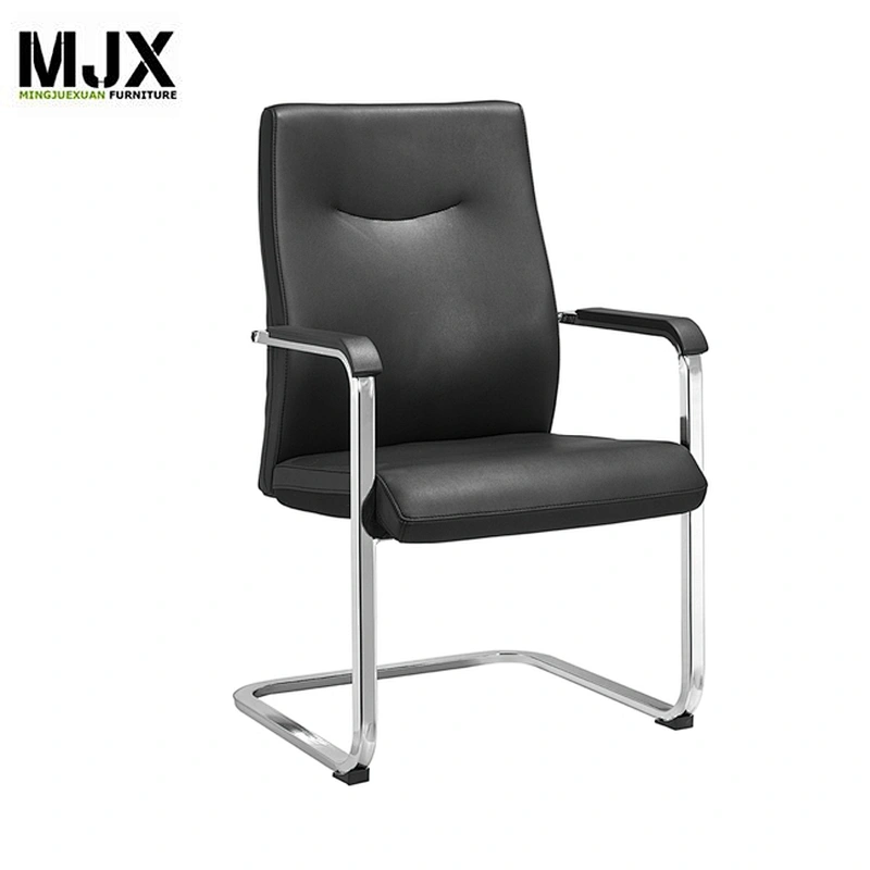 Chrome metal frame office black PU Guest chair for Reception desk