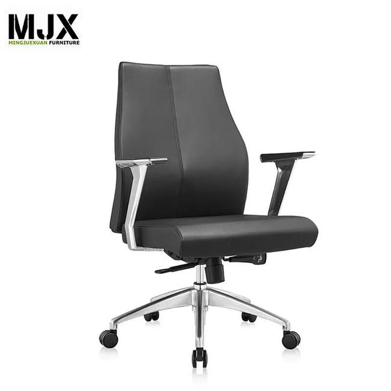 Latest unique  design comfortable luxury black PU mid back boss chair with 60mm PU nylon castors with BIFMA standard