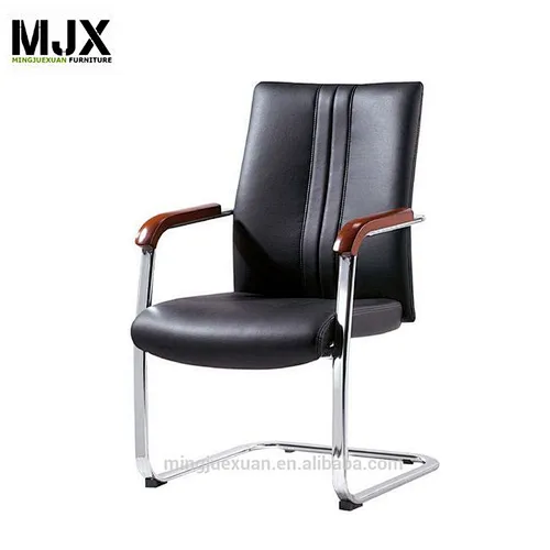 Quality classical leather mid back conference chairs with Oak wood armpad