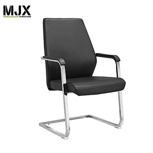 Chrome metal frame office black PU Guest chair for Reception desk