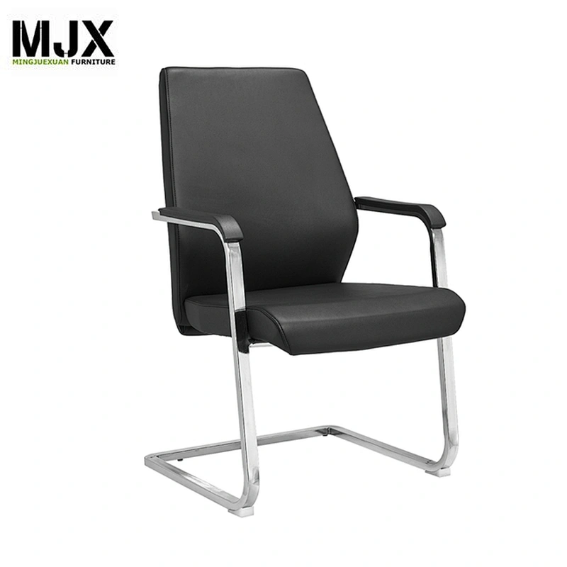 Chrome metal frame office black PU Guest chair for Reception desk