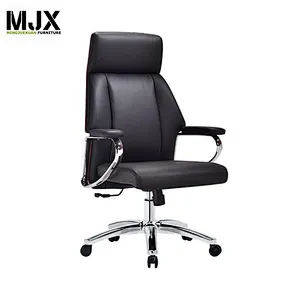 Fashionable black high back PU leather boss swivel chair 370mm luxury chrome metal base