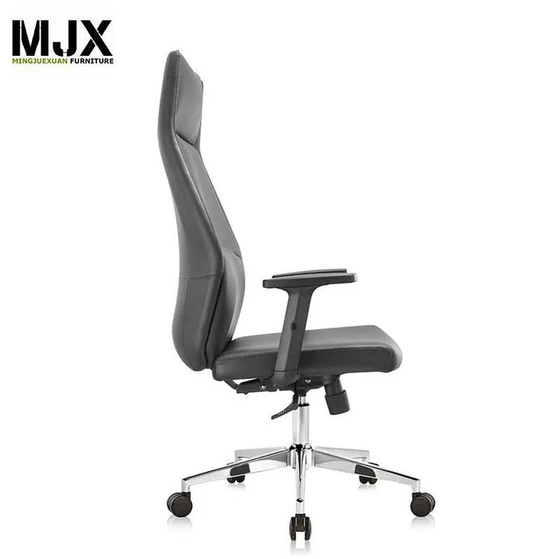 2019 new design  competitive luxury black PU high back boss chair with chrome metal base