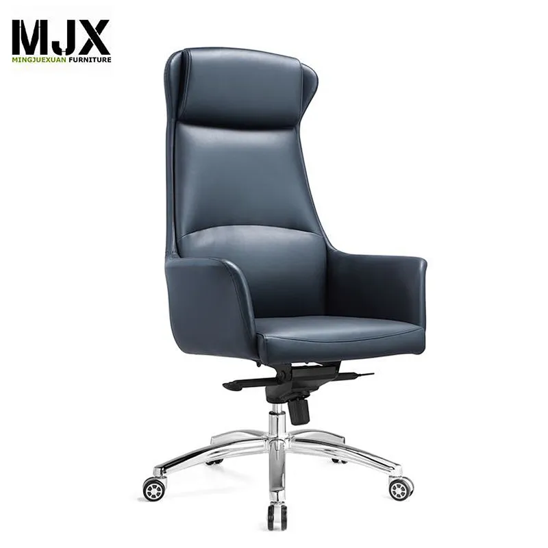 2019 new style  comfortable luxury black PU high back boss chair with chrome metal base