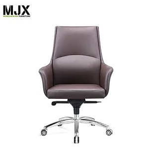 Simple design  brown mid  back PU leather boss visitor chair  with 2.0mm thickness chrome metal frame