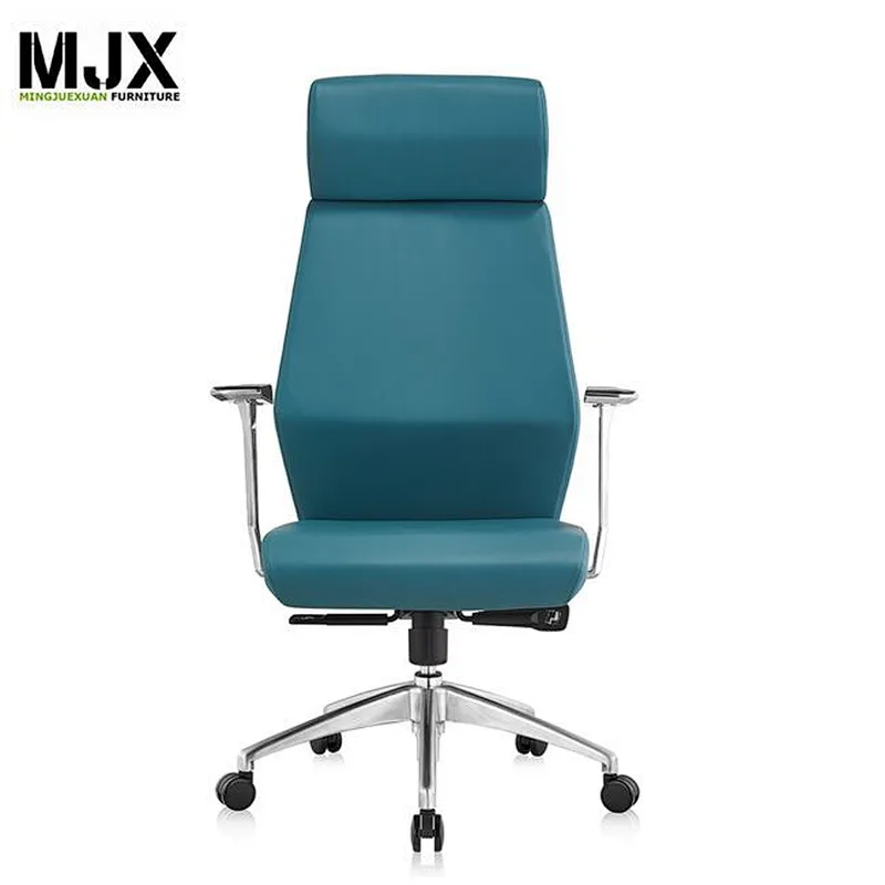 Top quality  hot-selling luxury grey PU high back office chair with 350mm aluminium alloy polish base