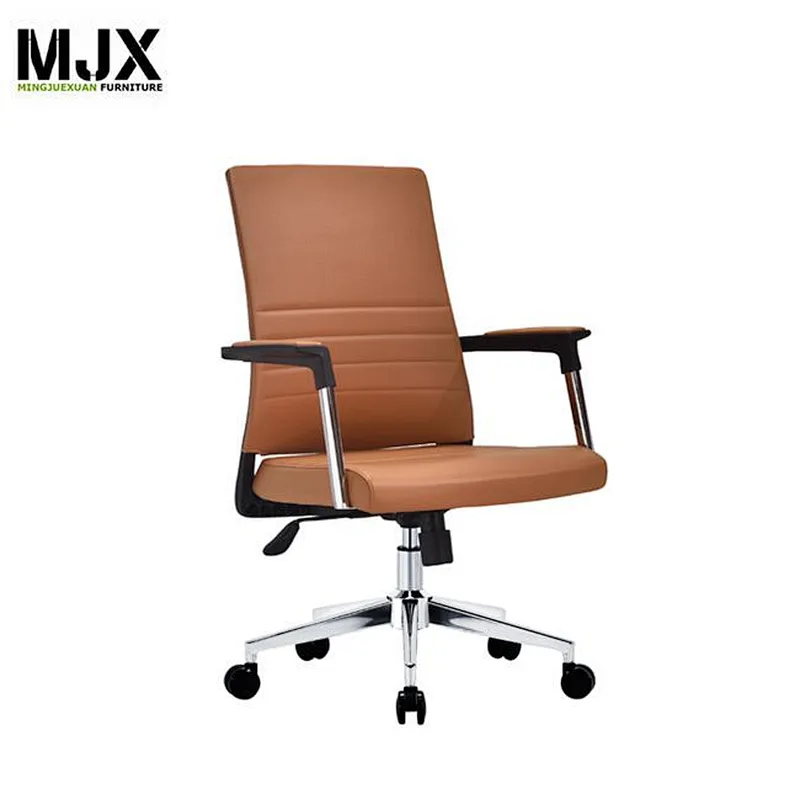 Comfortable brown PU leather mid back executive office chair with BIFMA passed 60mm PU nylon castors