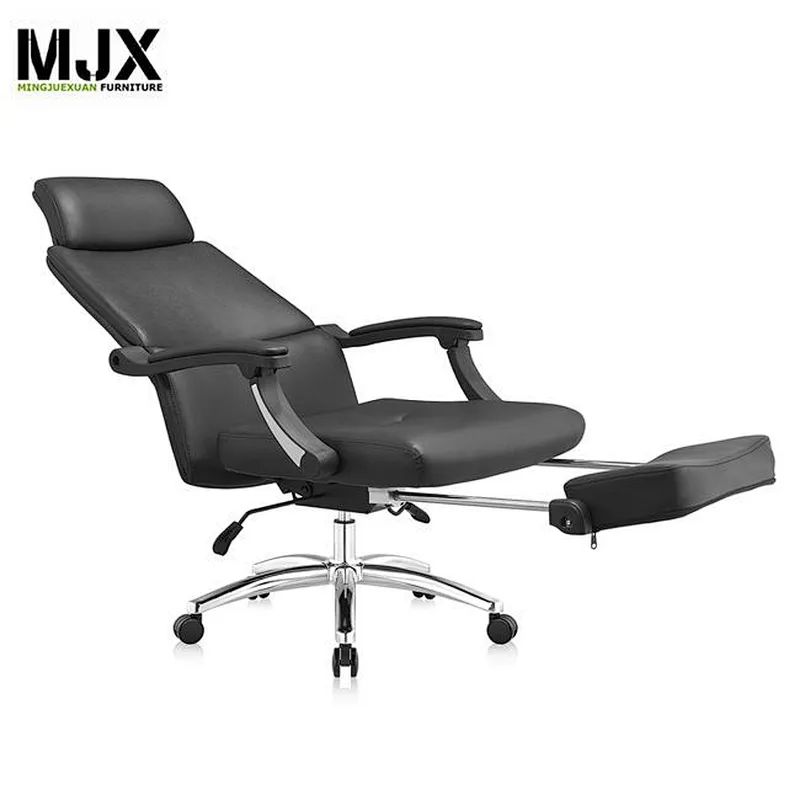 High end  black high back PU sleeping office chair with 370mm chrome base
