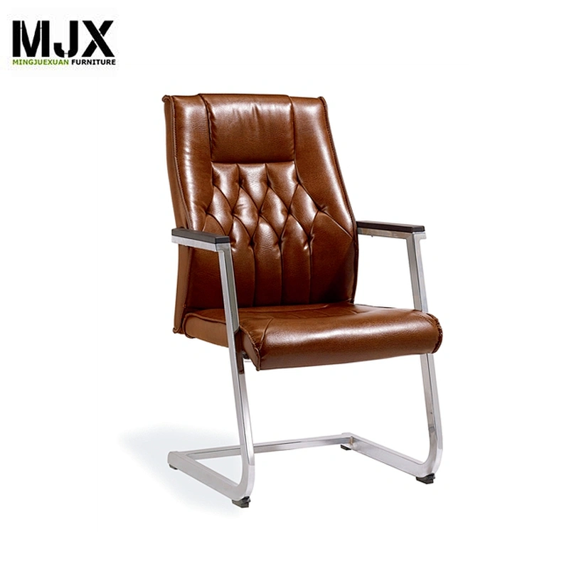 modern steel home office furniture luxury pu leather visitor chair Oak wood armpad