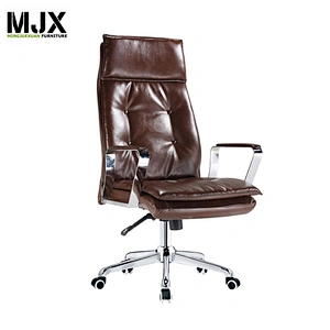 Comfortable furniture brown PU leather revolving chair with chrome leg
