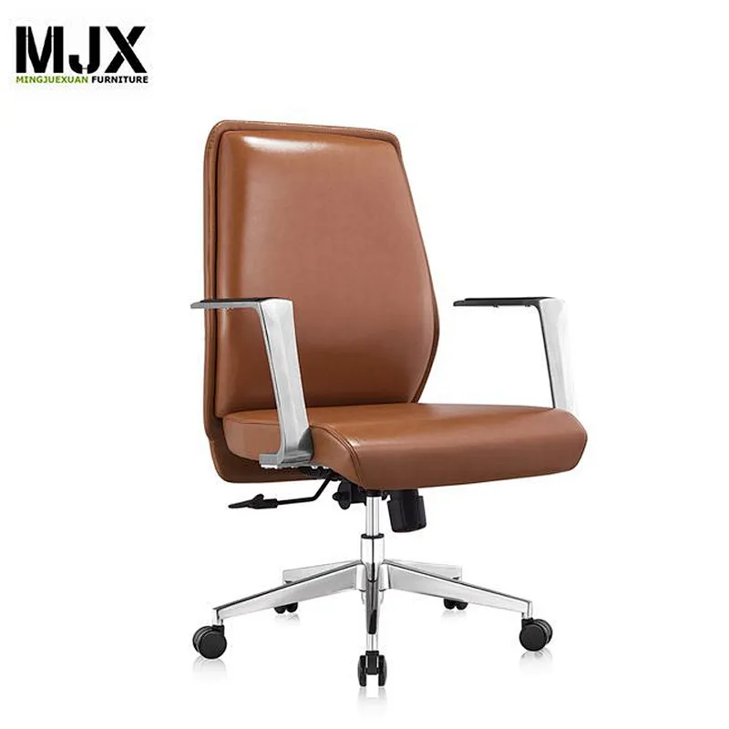 Hot-selling black durable leather mid back best quality executive chair with 350mm square tube aluminium base