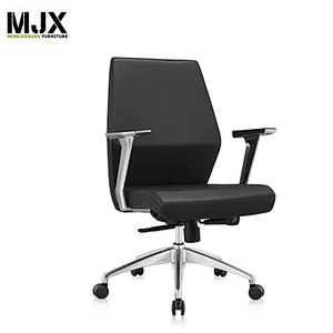 Good quality comfortable blue PU mid back boss chair with aluminium alloy base