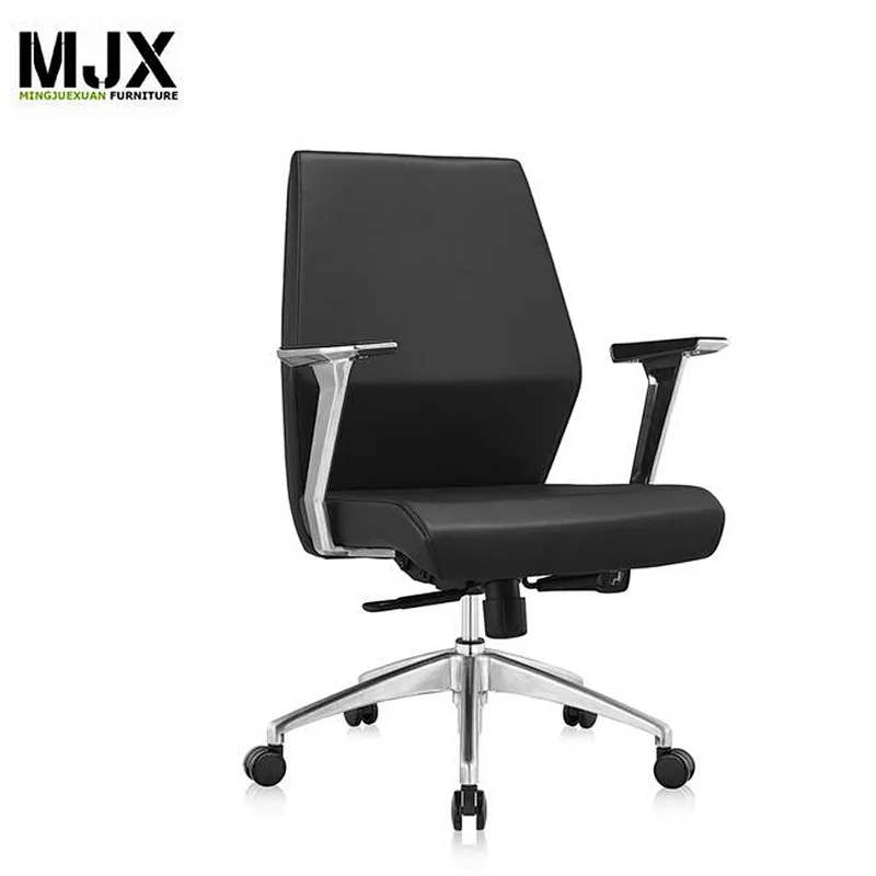 Good quality comfortable blue PU mid back boss chair with aluminium alloy base