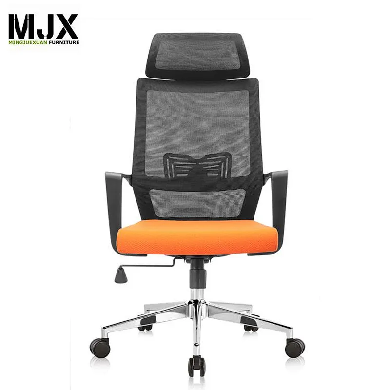 Mid back orange mesh office chair with chrome metal base