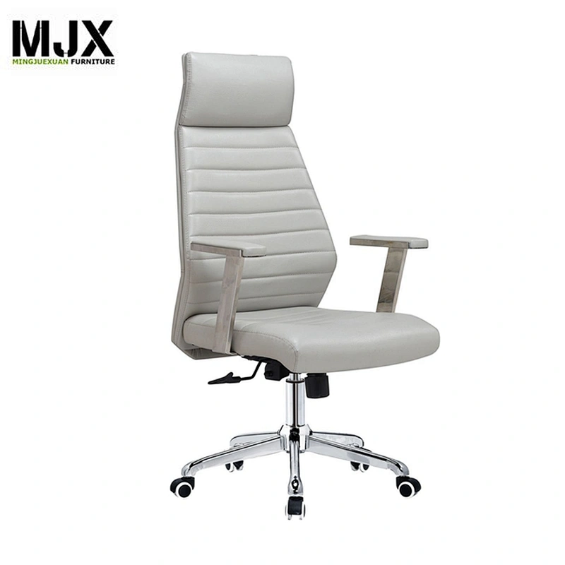 Factory PU high back Grey color manager chair revolving chair with wheels