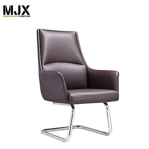 Competitive brown mid back PU leather boss swivel chair with 370mm luxury chrome metal base