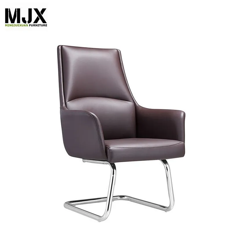 Competitive brown mid back PU leather boss swivel chair with 370mm luxury chrome metal base