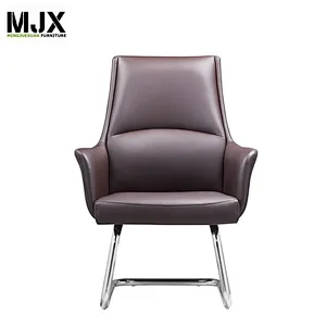 Simple design  brown mid  back PU leather boss visitor chair  with 2.0mm thickness chrome metal frame