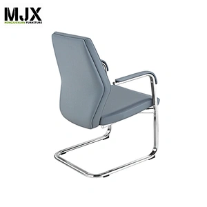 Good quality comfortable blue PU mid back boss chair with aluminium alloy base