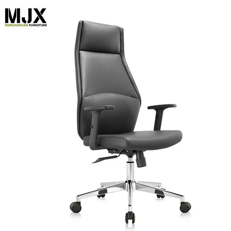 2019 new design  competitive luxury black PU high back boss chair with chrome metal base