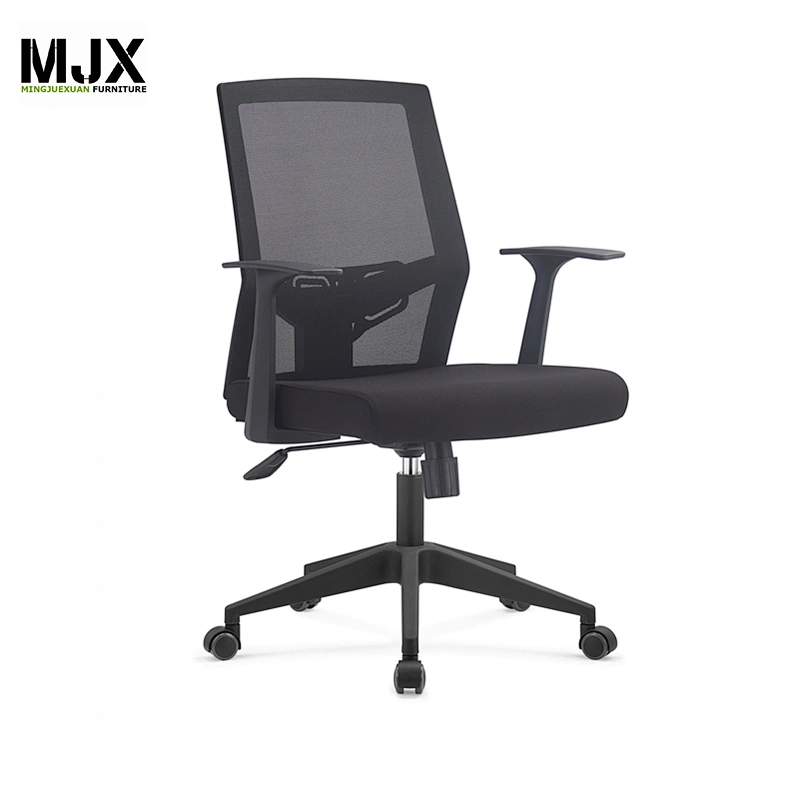 Black computer swivel mesh office chair with aluminium base