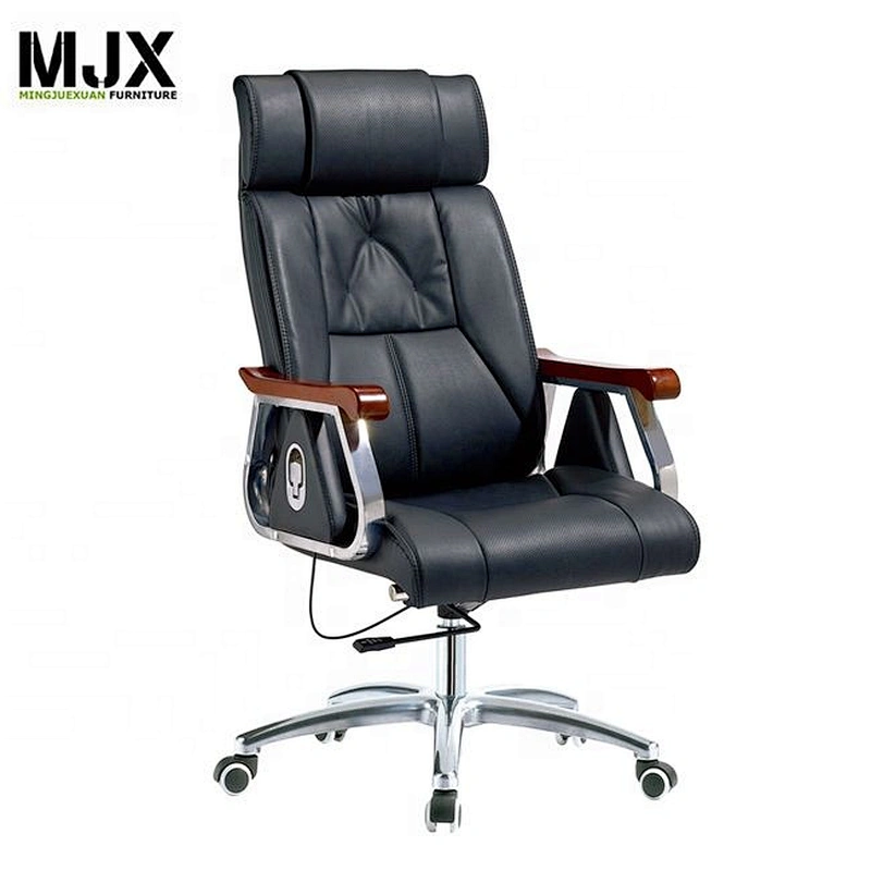 MJX luxury leather boss office chair with wooden armrest